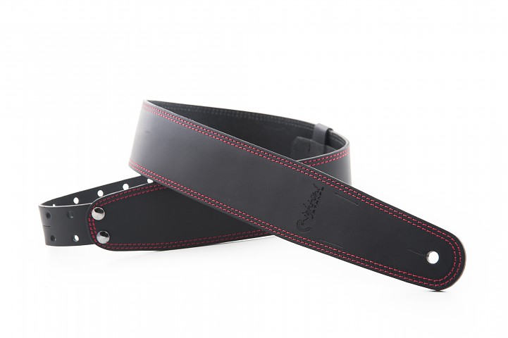 Leather guitar strap with red Stitching 1
